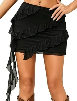 Avidlove Women's Flowy Ruffle A-Line Mini Skirt