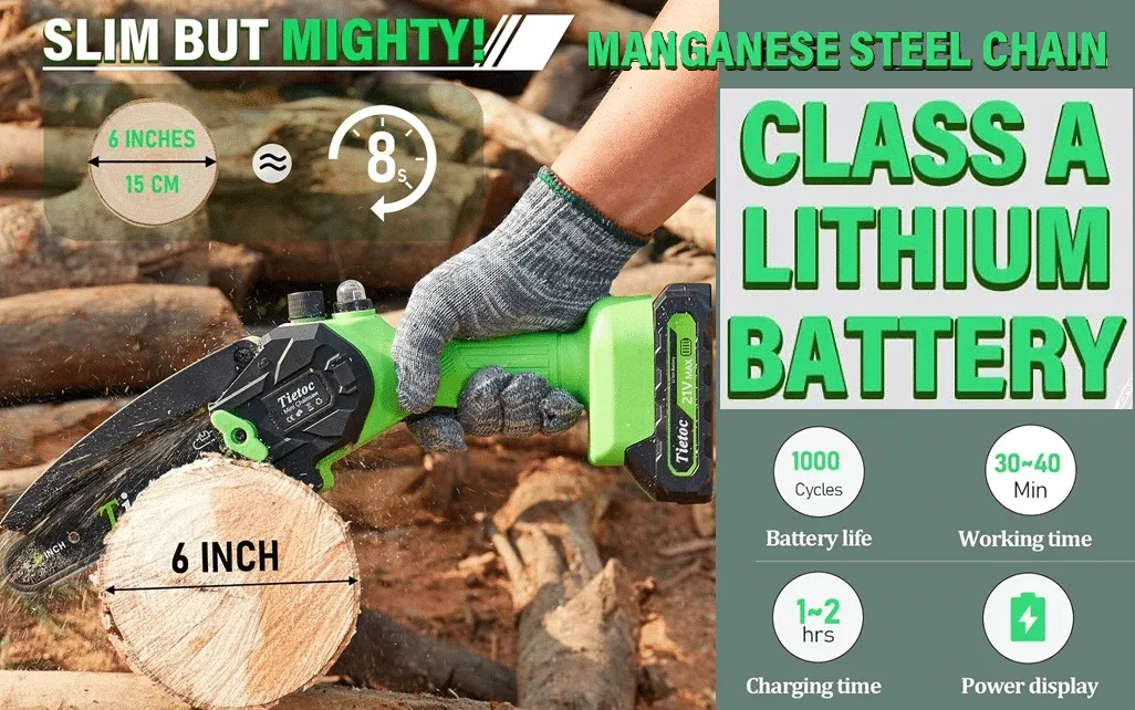 Tietoc 6 Inch Mini Cordless Electric Chainsaw